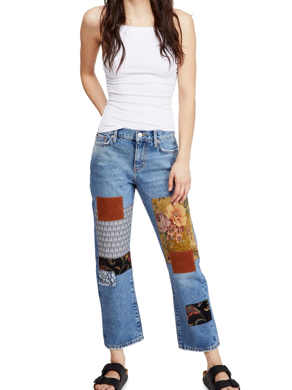 We The Free Poppy Patch Straight Leg Jeans